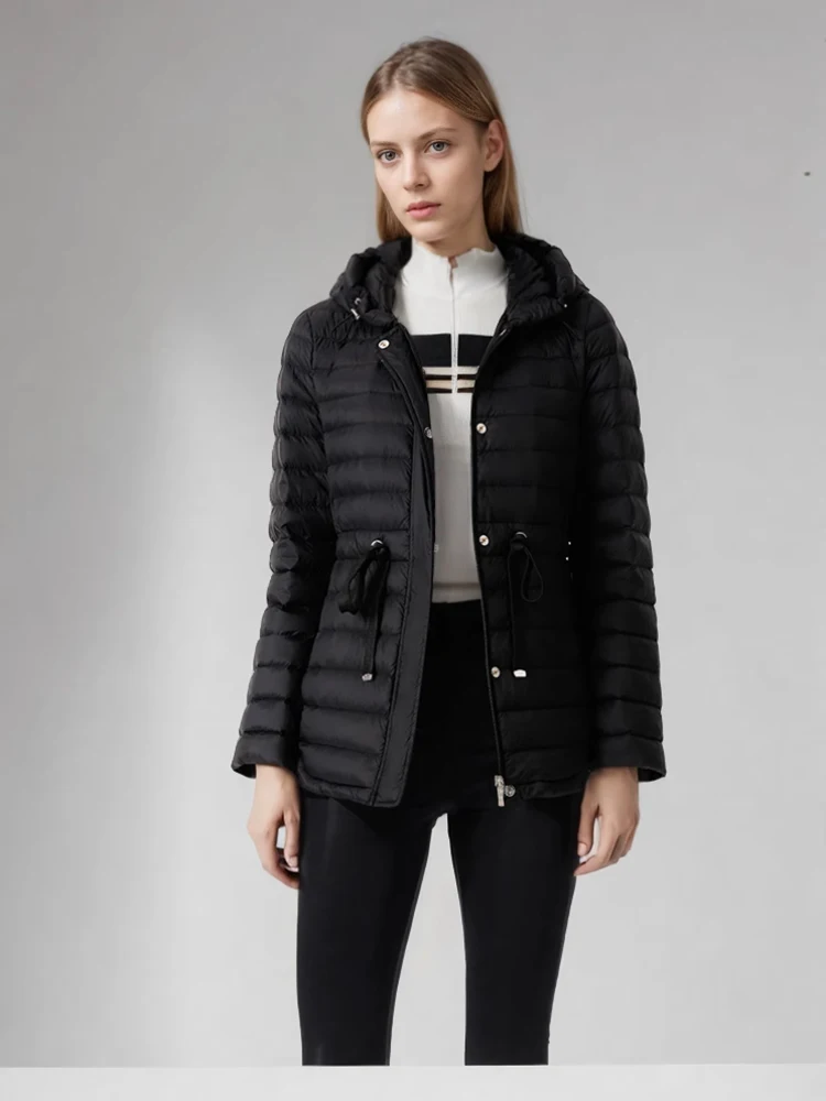 Женский Осенний пуховик с капюшоном короткая куртка-пуховик длинным рукавом