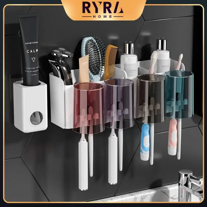

White Toothbrush Cup Holder Wall Mounted Creative Storage Box Traceless Multi-functional Bathroom Accessories Plastic Toilet