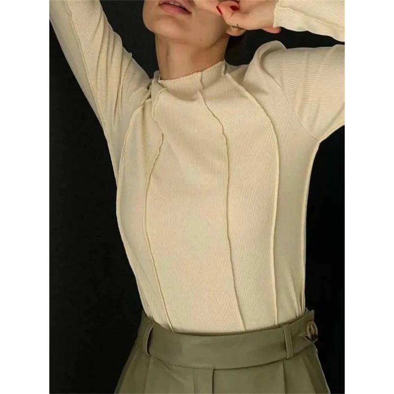 Женский Термотоп С Рюшами И Длинными Рукавами Повседневная Базовая Футболка В