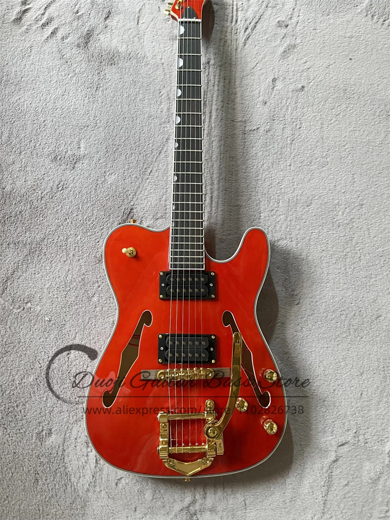 Заводская прозрачная оранжевая 6-струнная электрическая гитара подставка из