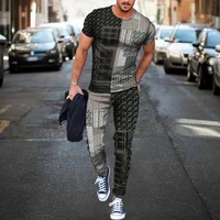 2022 male casual o neck athletic sets mens personality 3d printed 100 synthetic material short sleeve long pants 2 piece set