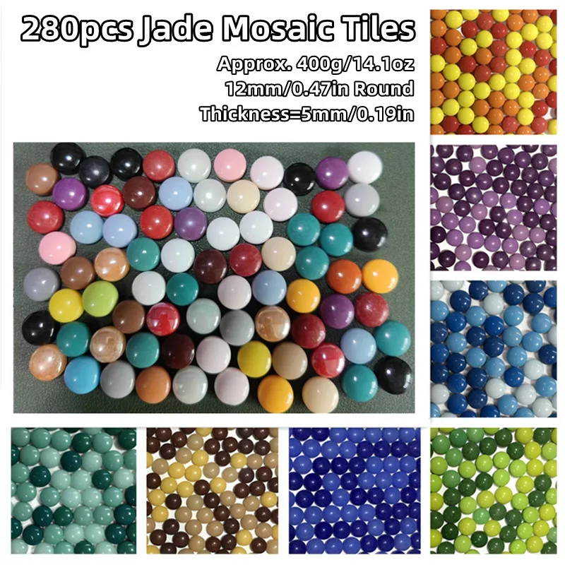 

280pcs(Approx. 400g/14.1oz) 12mm/0.47in Round Jade Mosaic Tiles Glazed Mosaic Making Tile DIY Craft Circel Materials