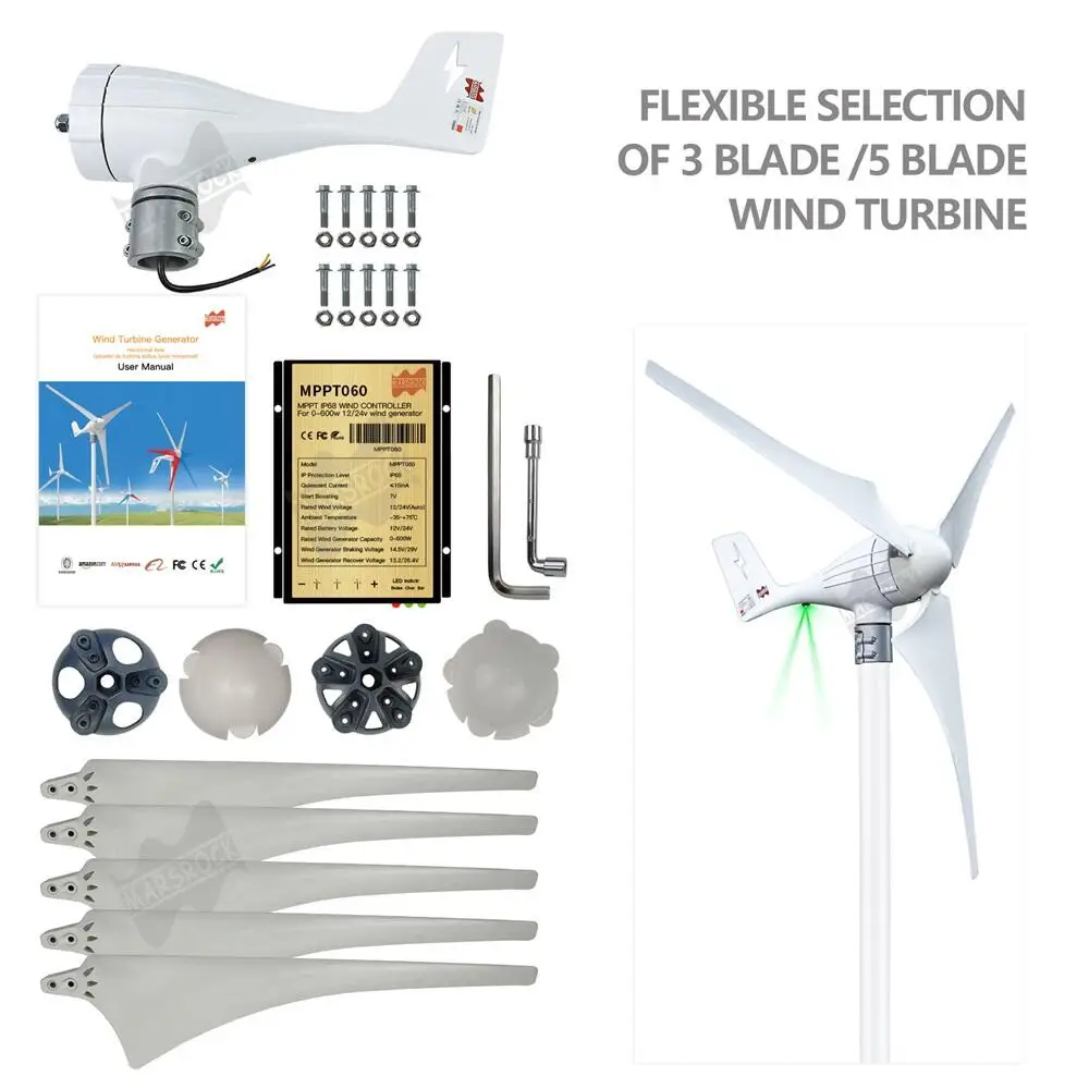 600 Вт 12 В 24 в генератор ветряной турбины ветряная мельница 3/5 лезвий 2 5 м/с