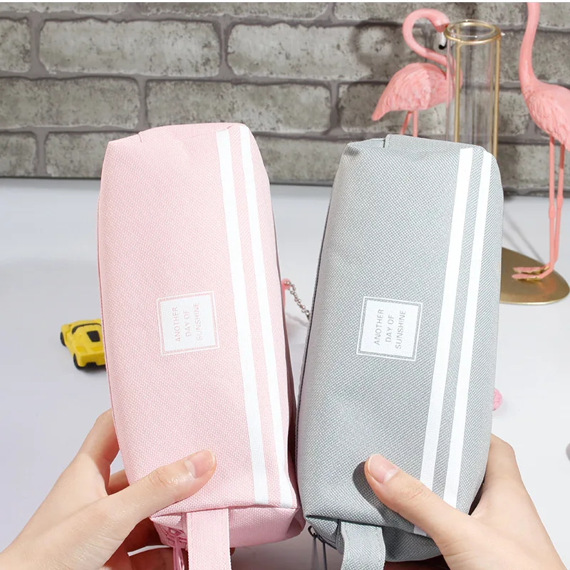 

Large capacity double canvas pencil case online celebrity simple solid color stationery bag student pencil case
