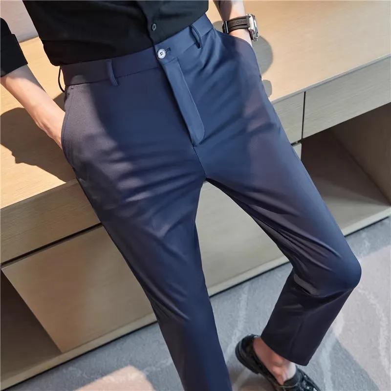 

Men's British Business Leisure Pants Men's High Elastic Ice Silk Fabric Suit Pants Men's Formal Dress Boutique Pants Quality