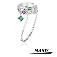 masw luxury temperament aaa zircon earcuff earrings fashion jewelry 1 pc high quality brass metal earcuff earrings for women