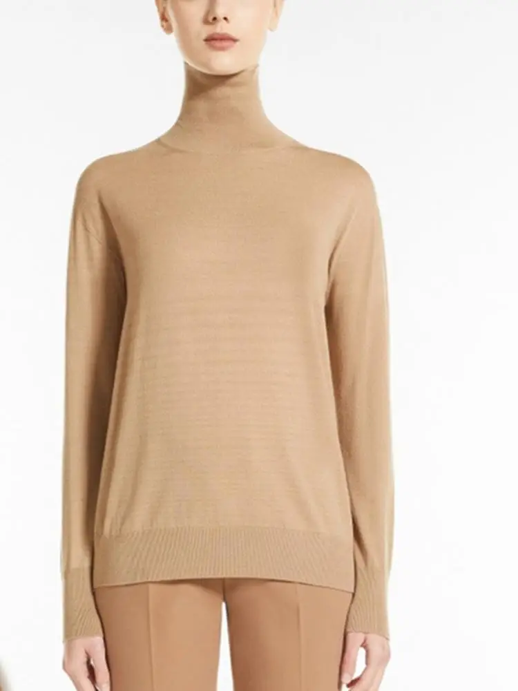

Women Solid Color Turtleneck Bottoming Sweater All-Match Casual Soft Top Autumn and Winter Female Wool Slim Knitted Pullover