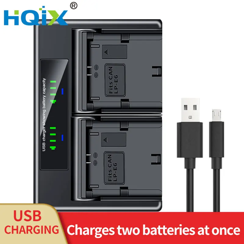 

HQIX for Canon EOS R7 R R5 R6 90D 80D 70D 60D 6D Mark II 6D2 7D2 5D2 5D4 5D3 XC15 Camera LP-E6 LP-E6N Dual Charger Battery
