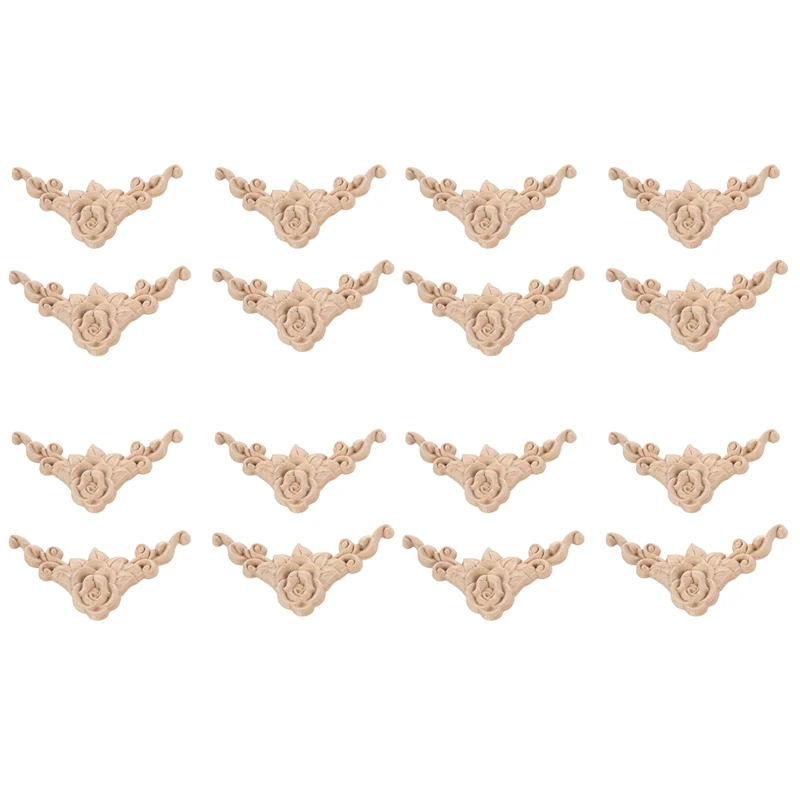 

24 шт. 8X8 см деревянная резная угловая аппликация для двери шкафа Неокрашенная Роза в европейском стиле