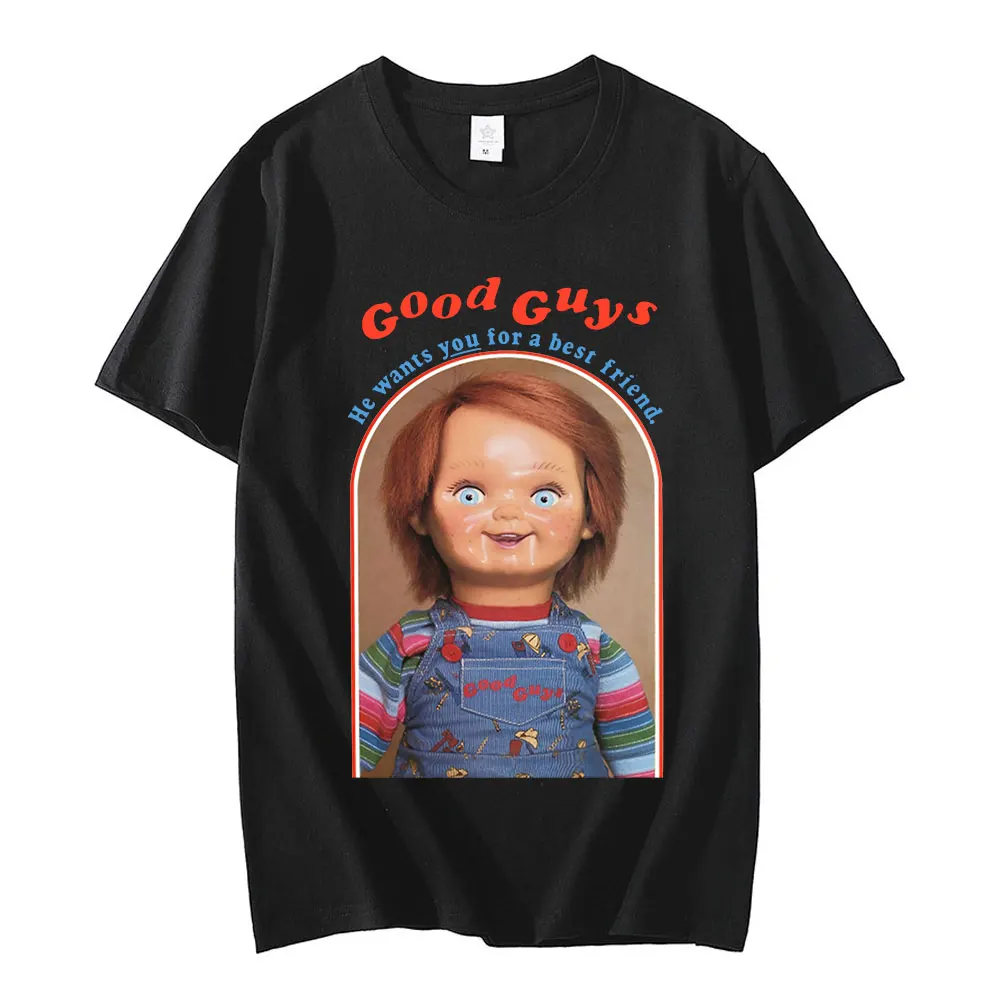 

Men He Wants You for A Best Friend Chucky Print T-shirt Summer 100% Cotton T Shirt Harajuku Anime Graphic T Shirts Unisex Tops