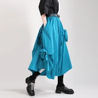 2021 chic mall goth high waist black double layers irregular stitch temperament half body skirt women fashion new spring autumn