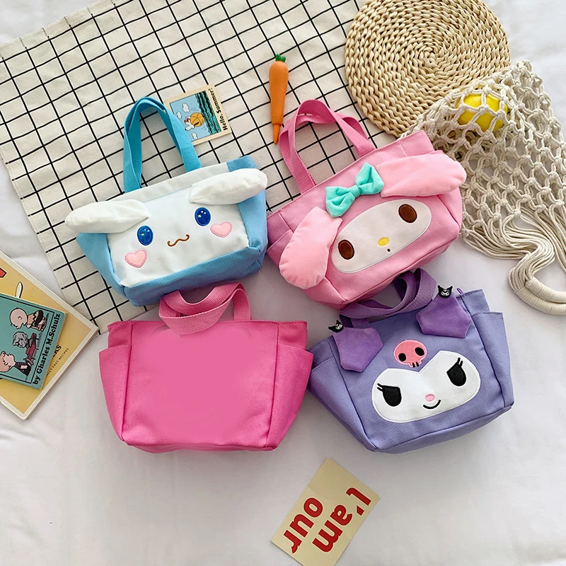 

Sanrio Kawaii MyMelody Сумочка Cinnamoroll Kuromi Студенческая мультяшная универсальная девушка на работу портативная Холщовая Сумка для хранения ланча подарок