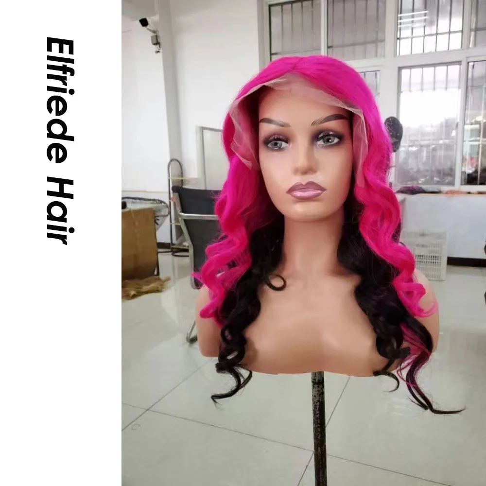 Elfriede # 1B розово-красные цветные кружевные парики для женщин свободные волнистые