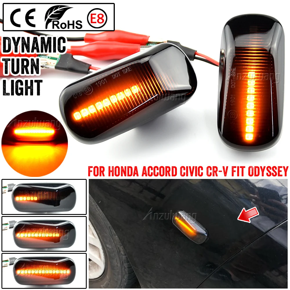 

2X Dynamic Side Marker Turn Signal Light Lamp For Honda Accord Civic City CR-V Fit Jazz HR-V Odyssey Stream S2000 Acura Integra