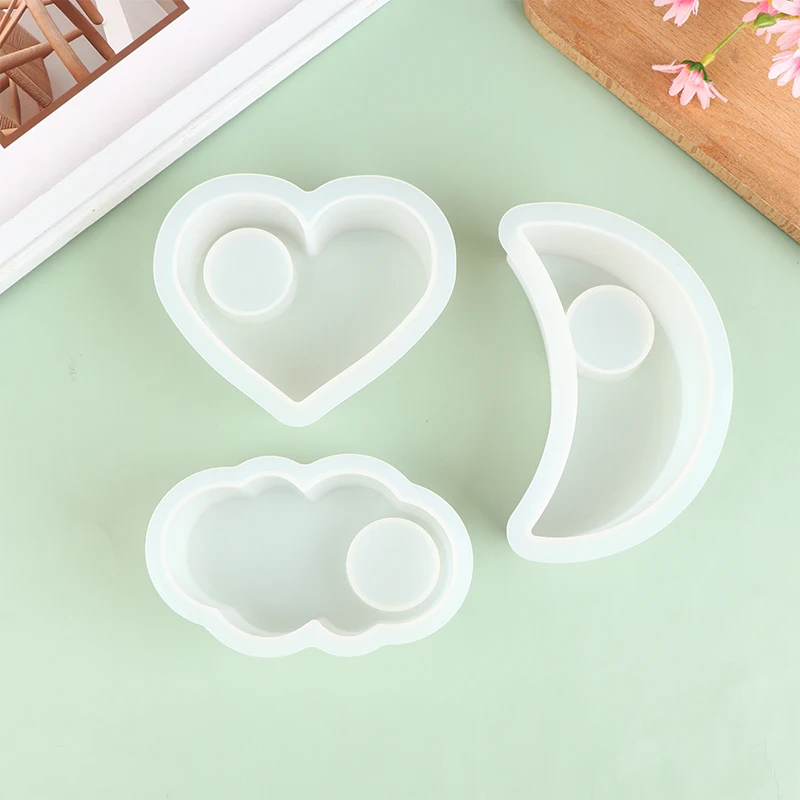 

1Pc DIY Silicone Mold Concrete Candle Holder Making Tealight Holder Forms Candlestick Moulds Heart Moon Design