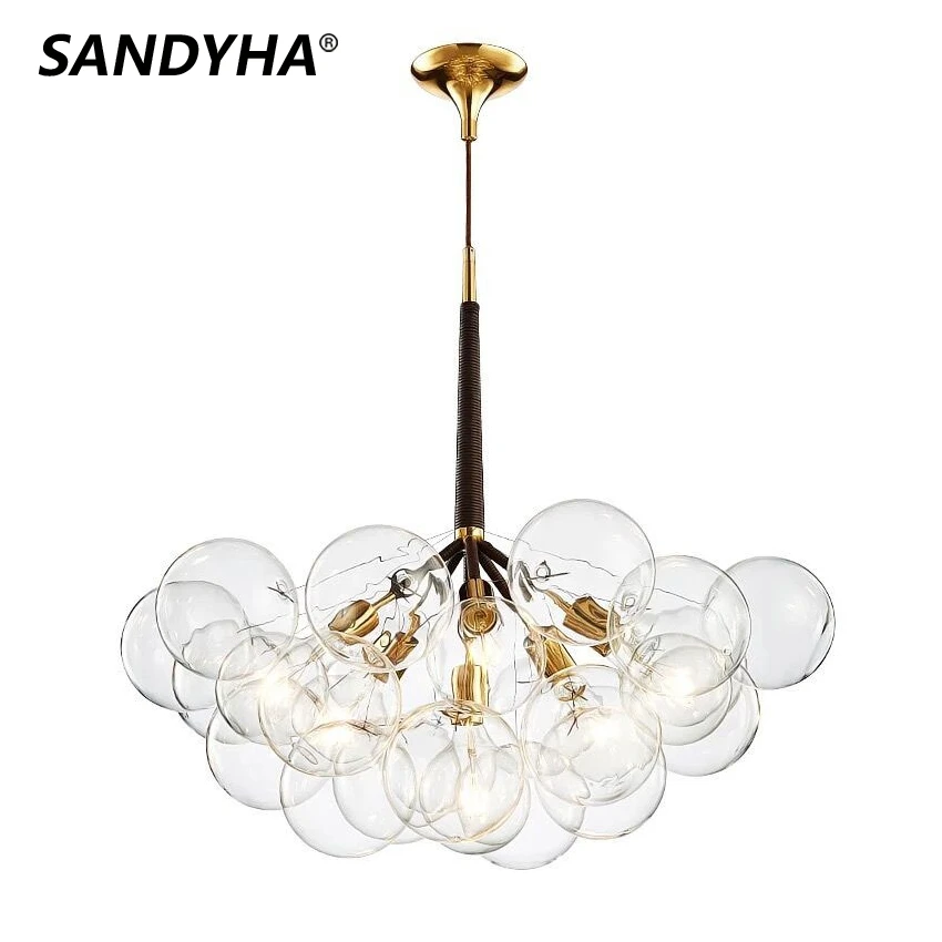 

SANDYHA Personality Glass Ball Bubble Chandeliers High Quality Hardware Lampbody Pendant Light Decorate Bedroom LED Hanging Lamp