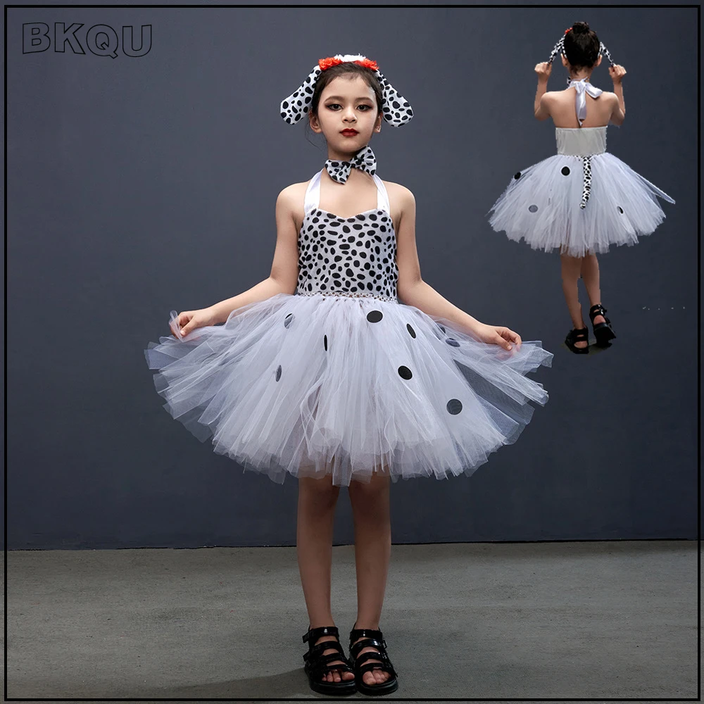 

BKQU костюм для Хэллоуина собак далматинцев для детей платье принцессы для девочек далматинская собака Стиль Косплей Костюм платья