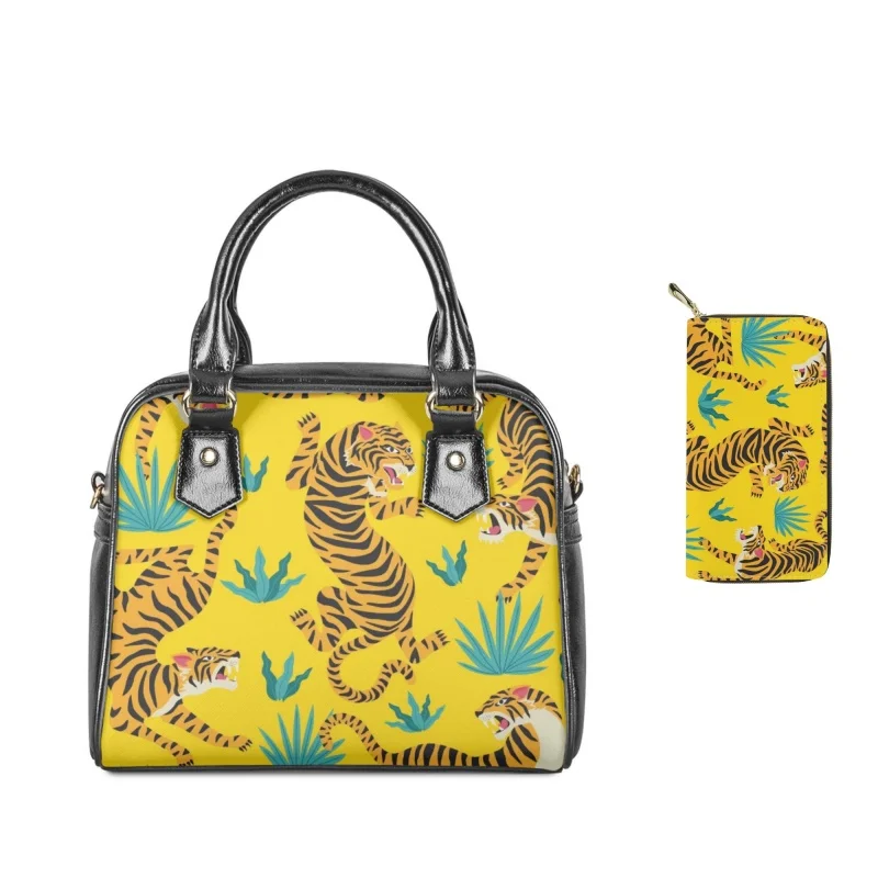 

Новинка 2023, модная женская кожаная сумка через плечо с 3D Рисунком Тигра из мультфильма, кошелек, Женская Повседневная сумка через плечо с верхней ручкой, 2 шт./комплект