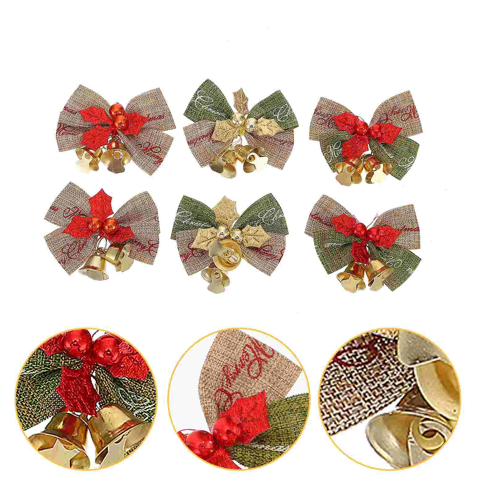 

20 Pcs Bell Bow Home Accents Decor Xmas Tree Hanging Christmas Decorative Household Bows Linen Party