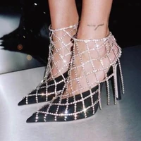 xikh rhinestones sexy hollow fashion female high heel anklets nightclub party womens tassel ankle chain girl foot chain jewelry