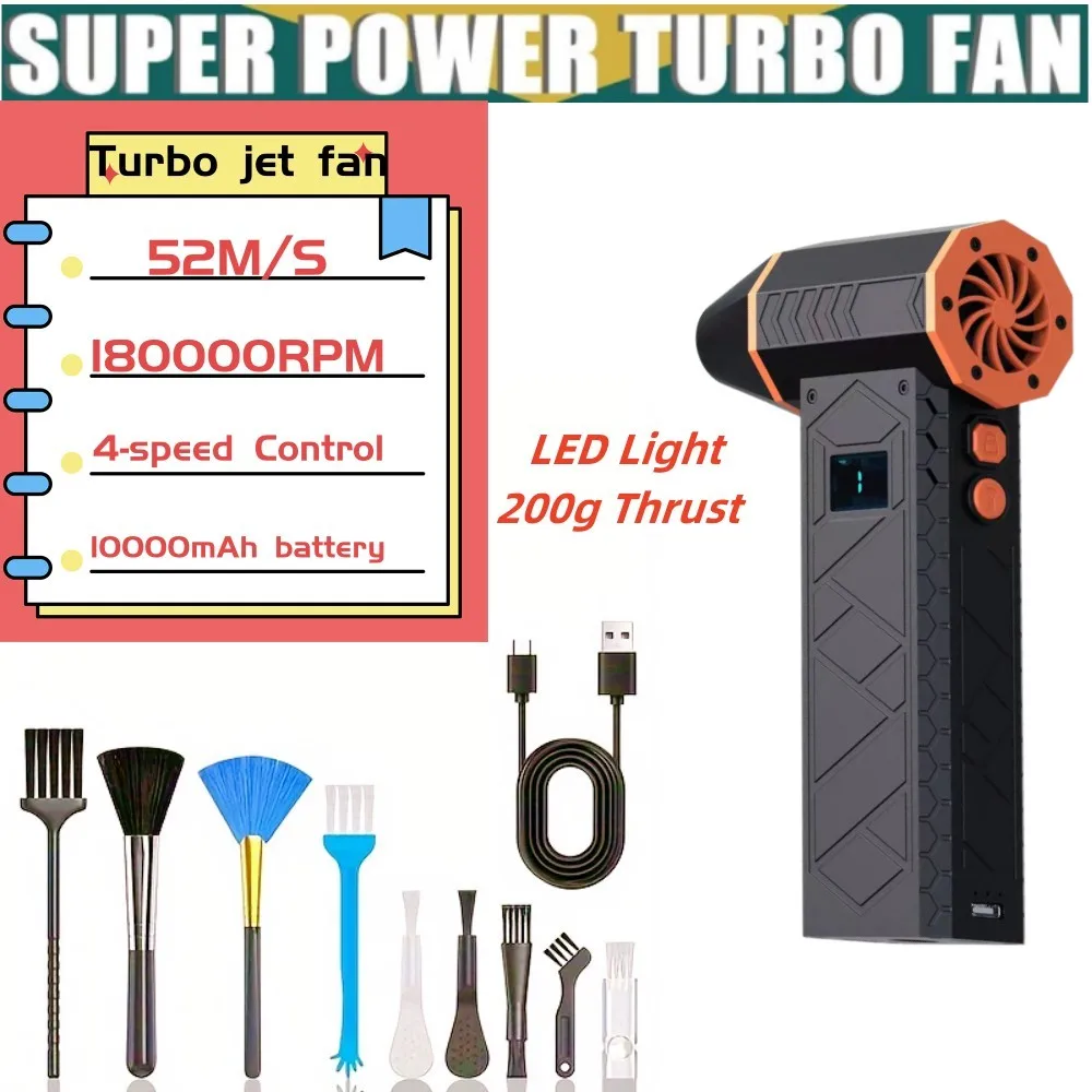 Electric Air Blower 180000 RPM Digital Display Violent Turbo Fan High-Speed Dust Blowing Handheld Portable