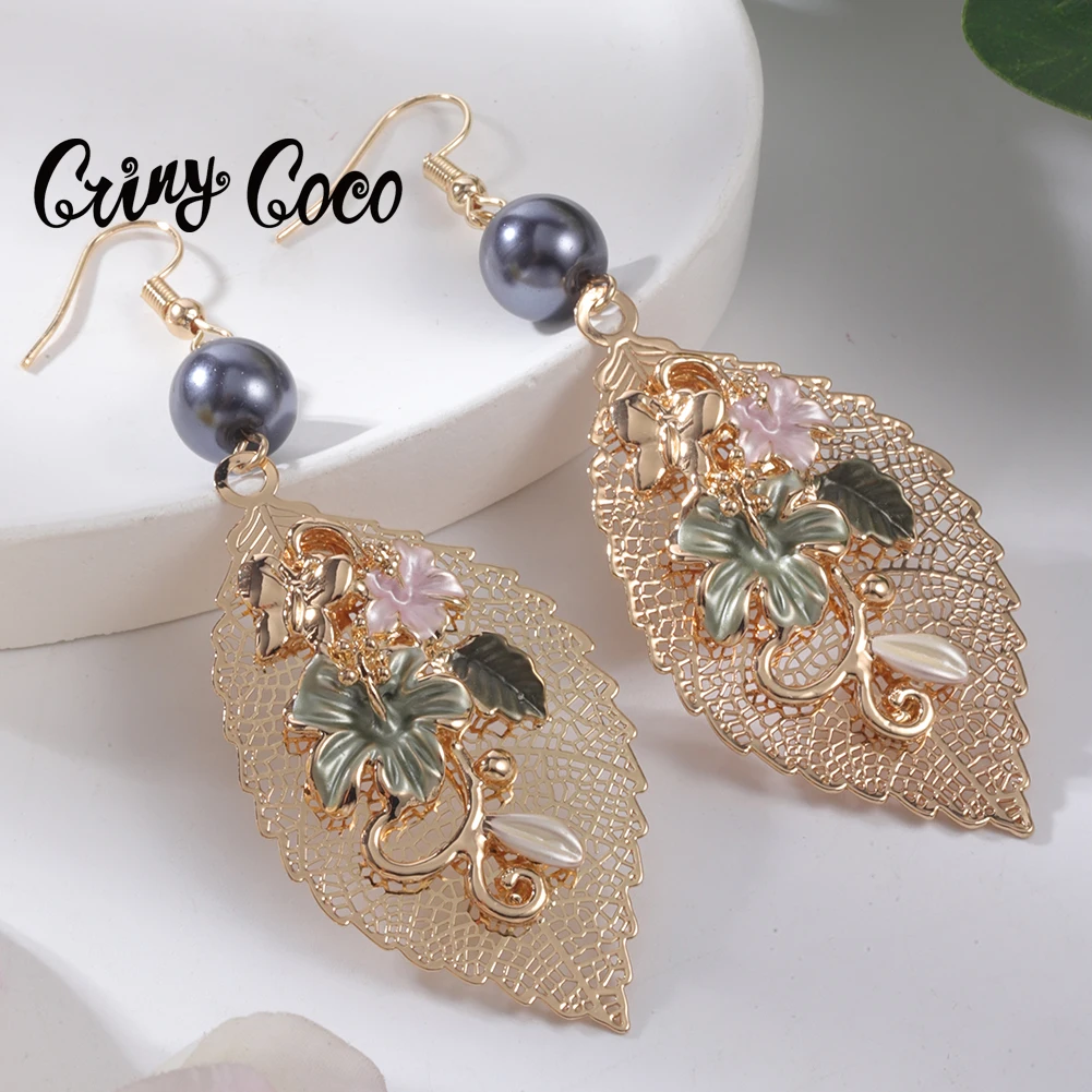 

Cring Coco Hollow out Earring Jewelry Female Polynesian Hawaiian Dangle Drop Earring Hibiscus Flower Hangling Earrings for Women