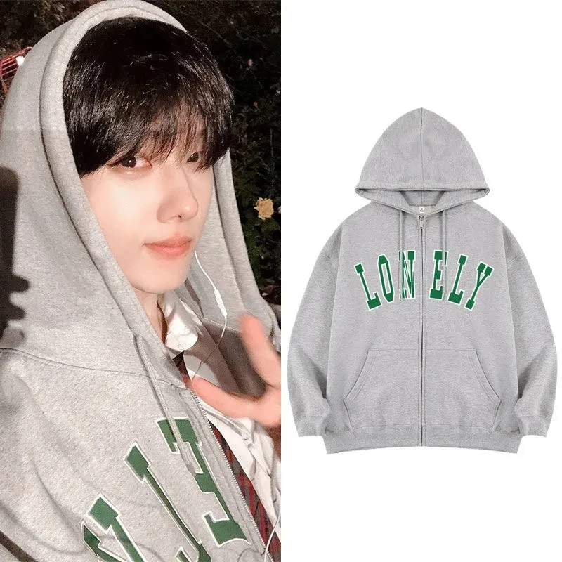

NEW Kpop Nct Dream Vocal Concert Same Hooded Lonely Gray Color Long Sleeved Cotton Bp Sweatshirt Y2K Oversize Zip-up Cardigan