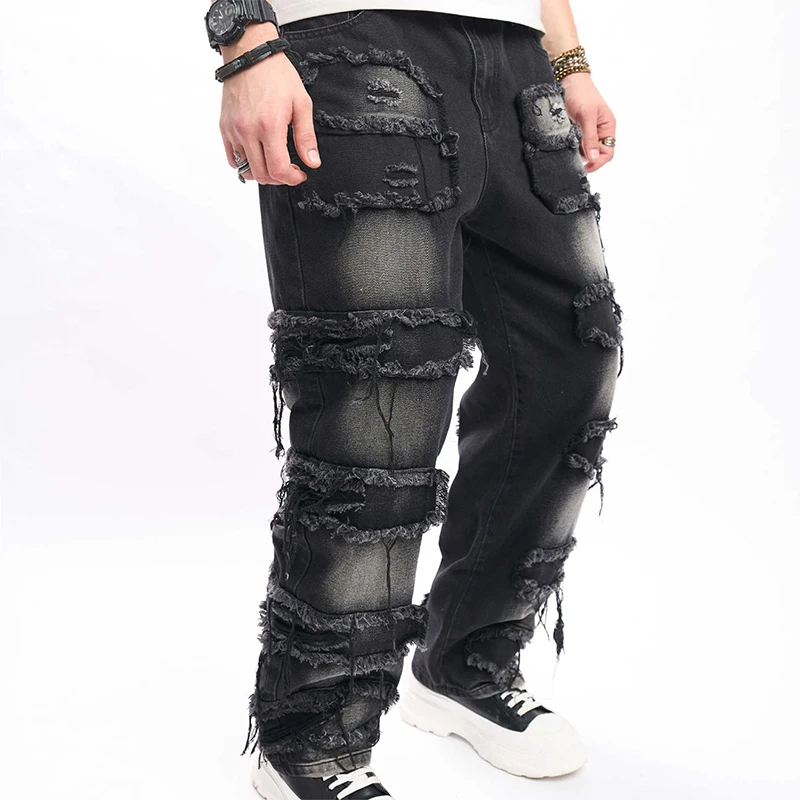 

Джинсы мужские рваные в стиле Харадзюку, классические штаны из денима, узкие брюки в стиле хип-хоп, уличная одежда