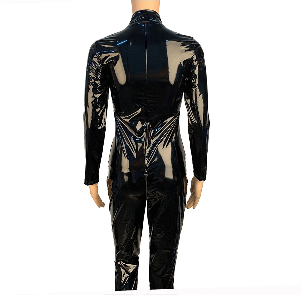 Блестящие Эротические комбинезоны для вечевечерние НКИ из ПВХ с длинным рукавом