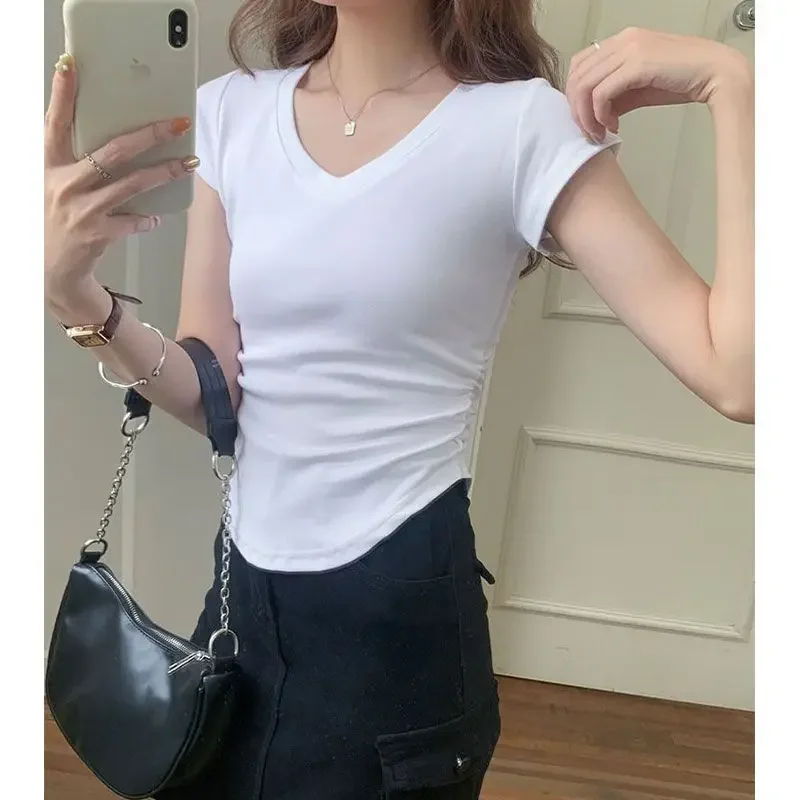 Женская футболка из чистого хлопка с коротким рукавом для похудения лето 2024