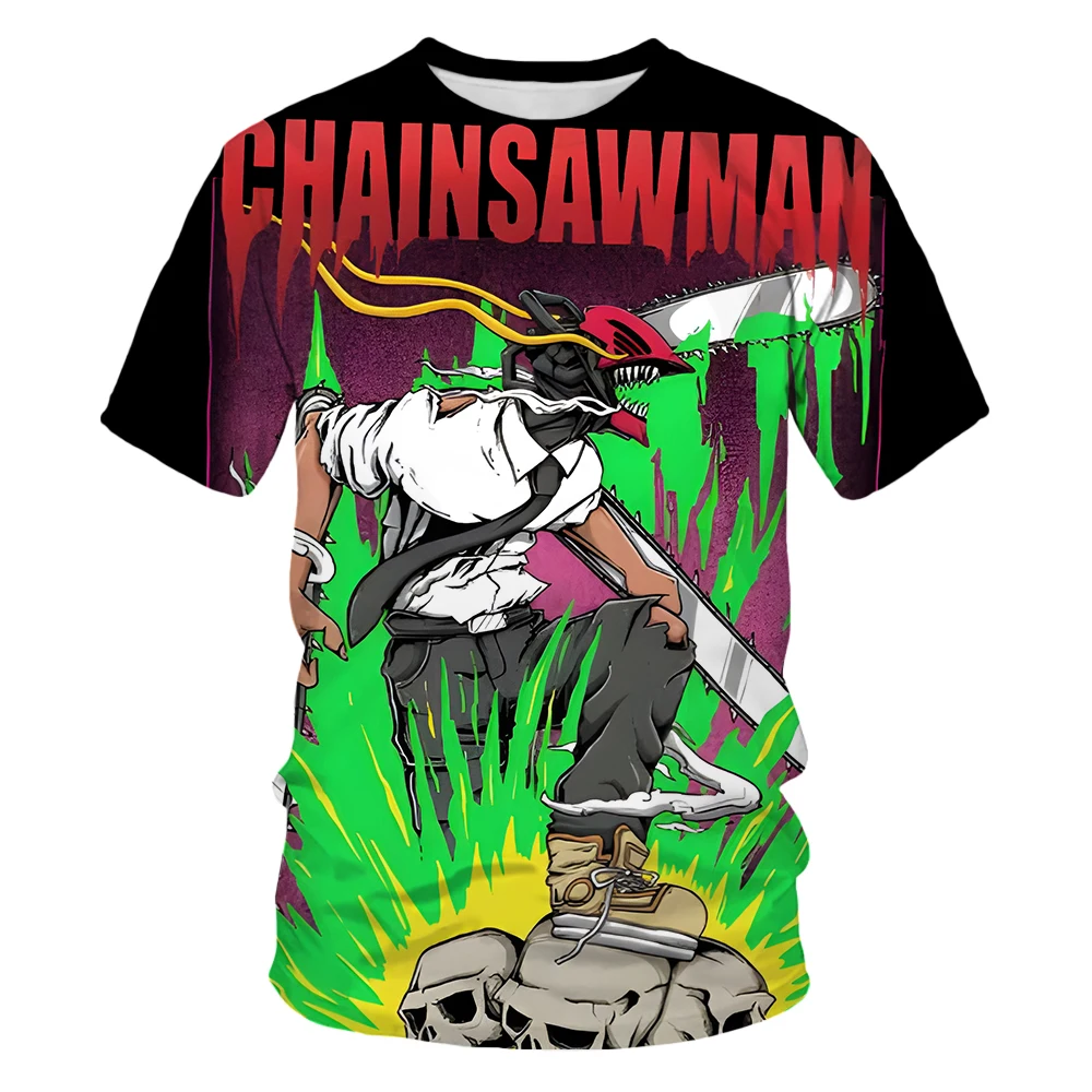 

Футболки с 3D-принтом бензопилы для мужчин и женщин, футболки Denzi Potita, футболки с японским аниме, Мультяшные Популярные персонажи с коротким рукавом