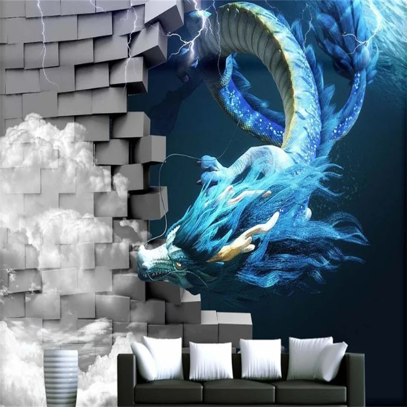 

3D Photo Wallpaper Customize Dragon break the wall Photo Mural Wallpaper For Kids room Cartoon Monster Background Wall