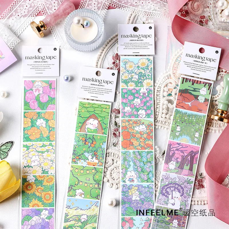 

1pc Self-adhesive Strip Tape Season Wind Series Cute Washi Paper DIY Decorative Stickers 4 Types
