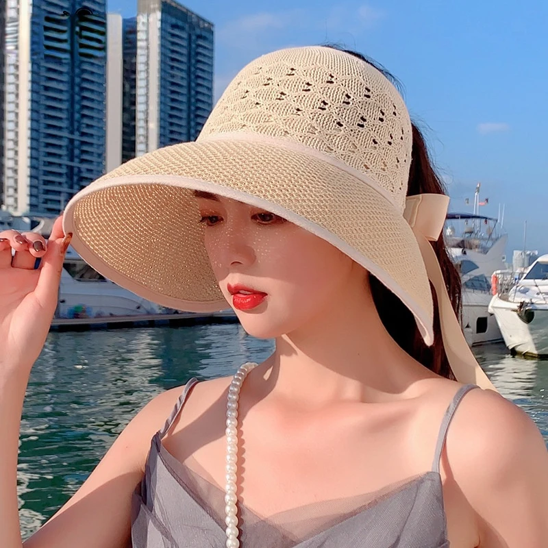 

Summer Female Sun Hats Big Brim Classic Bowknot Foldable Fashion Straw Hat Casual Outdoor Beach Cap for Women UV Protected Hat