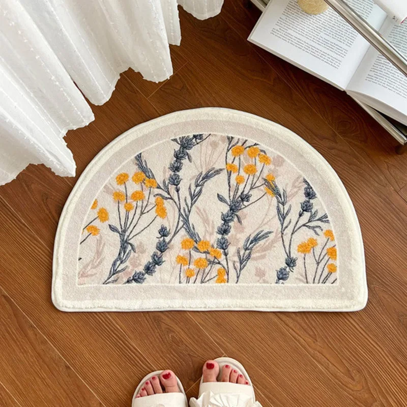 

Ins Small Fresh Flowers Semi-circular Plush Floor Mat