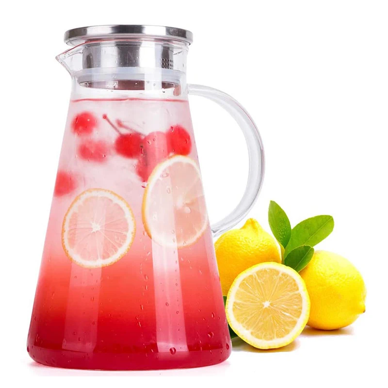 1.8/1.5L Glass Water Pitcher with Handle LidHeat Resisttant Cold Hot Kettle Large-Capacity Tea Pot Juice Jug Water Bottle Carafe