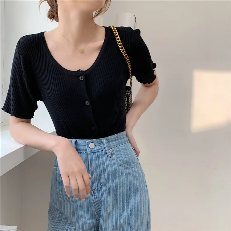 

2021 new fashion T-shirt Casual summer solid color round neck womens
