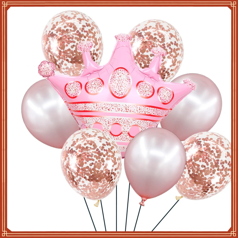 

Middle Rose Gold Pink Blue Princess Crown Foil Latex Balloons Happy Birthday Wedding Party Baby Shower Decorations
