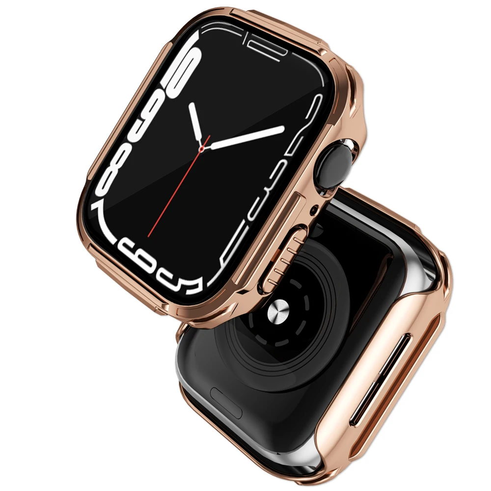 

Чехол для Apple Watch 44 мм 40 мм 45 мм 41 мм, жесткий защитный чехол-бампер из поликарбоната, рамка, стеклянная пленка для iwatch series 7 se 6 5 4, аксессуары