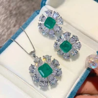 green necklace and earrings jewelry sets for women fine jewelry 925 silver with zircon free shipping