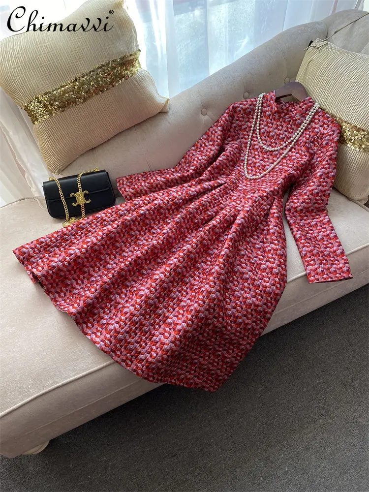 

Модное изысканное платье в стиле ретро с длинным рукавом на талии для женщин высококачественное облегающее женское платье средней длины с ...