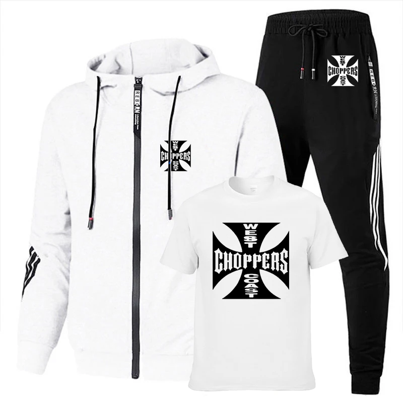 

Spring Autumn Men's suits West Coast Printed high quality cotton casual stripe Men's sweatshirt+T-shirt+sports pants 3-piece set