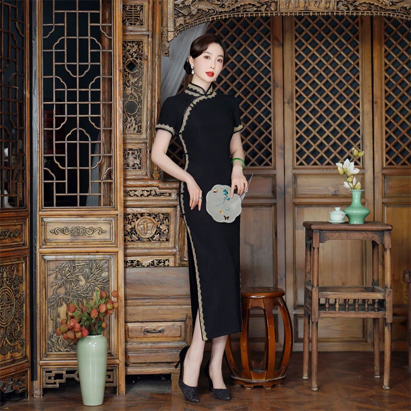 Китайский стиль пикантный Ципао с коротким рукавом традиционный Повседневный