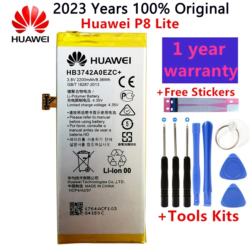 

Huawei genuine Original Replacement Phone Battery For Huawei Ascend P8 Lite HB3742A0EZC 2200mAh Li-Polymer Battery+Free Tools