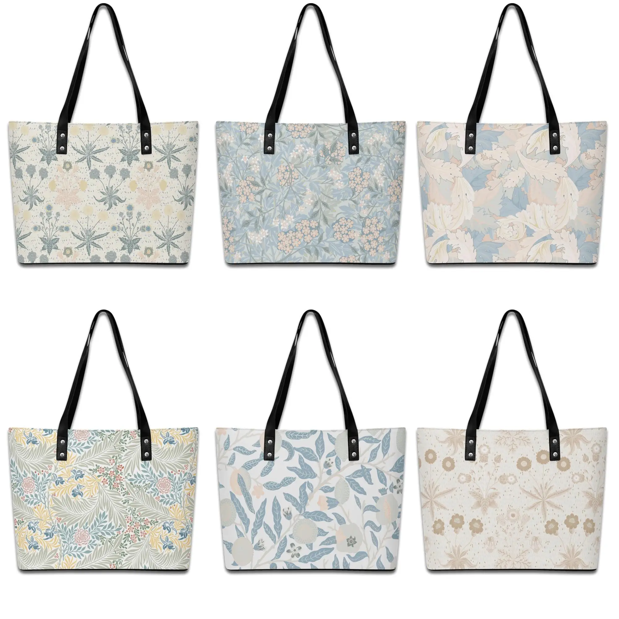 

Luxury Vintage Flowers Designer Vegan Leather Tote Bag For Women Large Capacity Laptop Zipper Handbag For Shopping