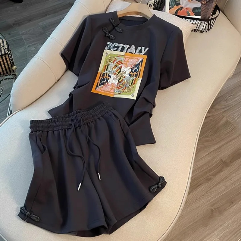 Женский спортивный костюм в китайском стиле повседневный свободный из двух