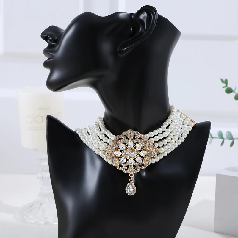 

Moroccan Women Necklace Symmetry Style Pearl Chain Gold Plated Rhinestone Arabic Wedding Headwear Ladies Party Valentines Gifts