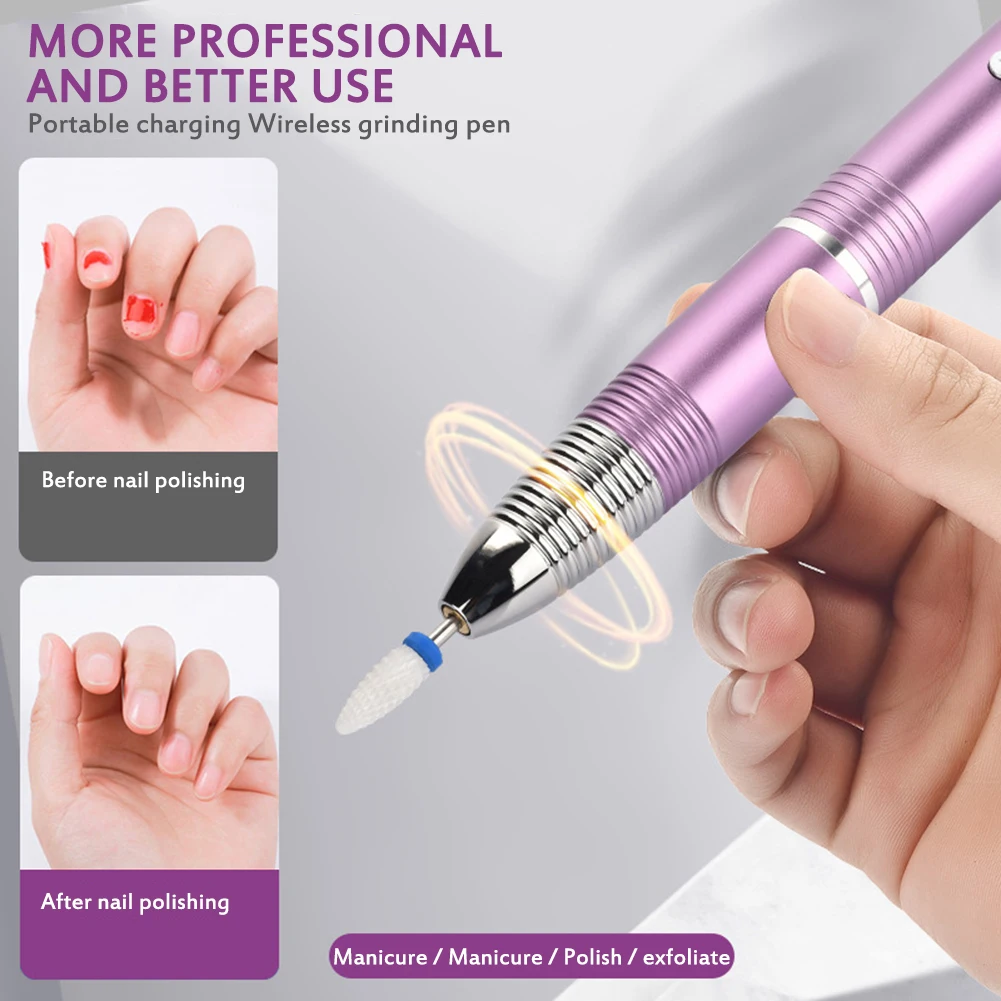 

Portable LED Light Nail Drill Machine High Speed Adjustable Drill Pen Remove UV Gel USB E-file Milling Nail Files Salon Tool