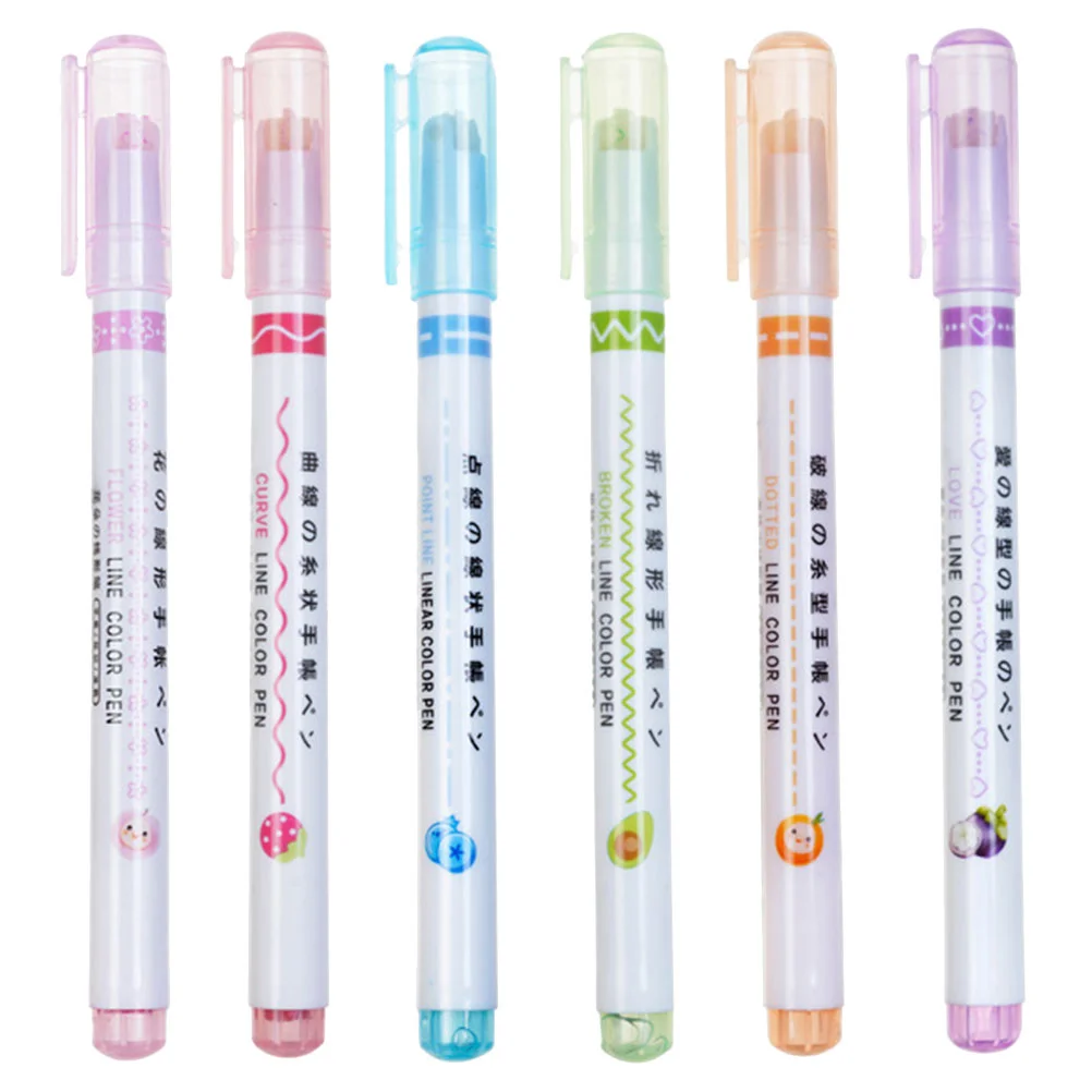 6 шт. линейный хайлайтер необычные маркеры ручки для рисования объемная кривая