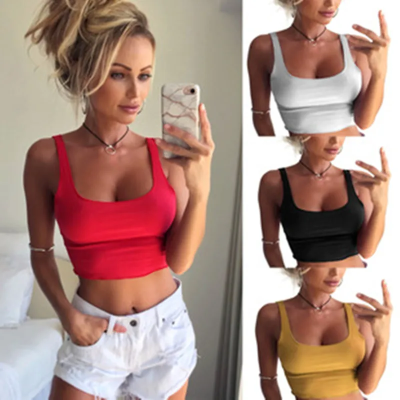 

Solid New 2022 Sexy Short Women Tanks Tops Cropped Tops Tees Shirt Sexy White Black Red Yellow Ladies Camis Cotton Camisole